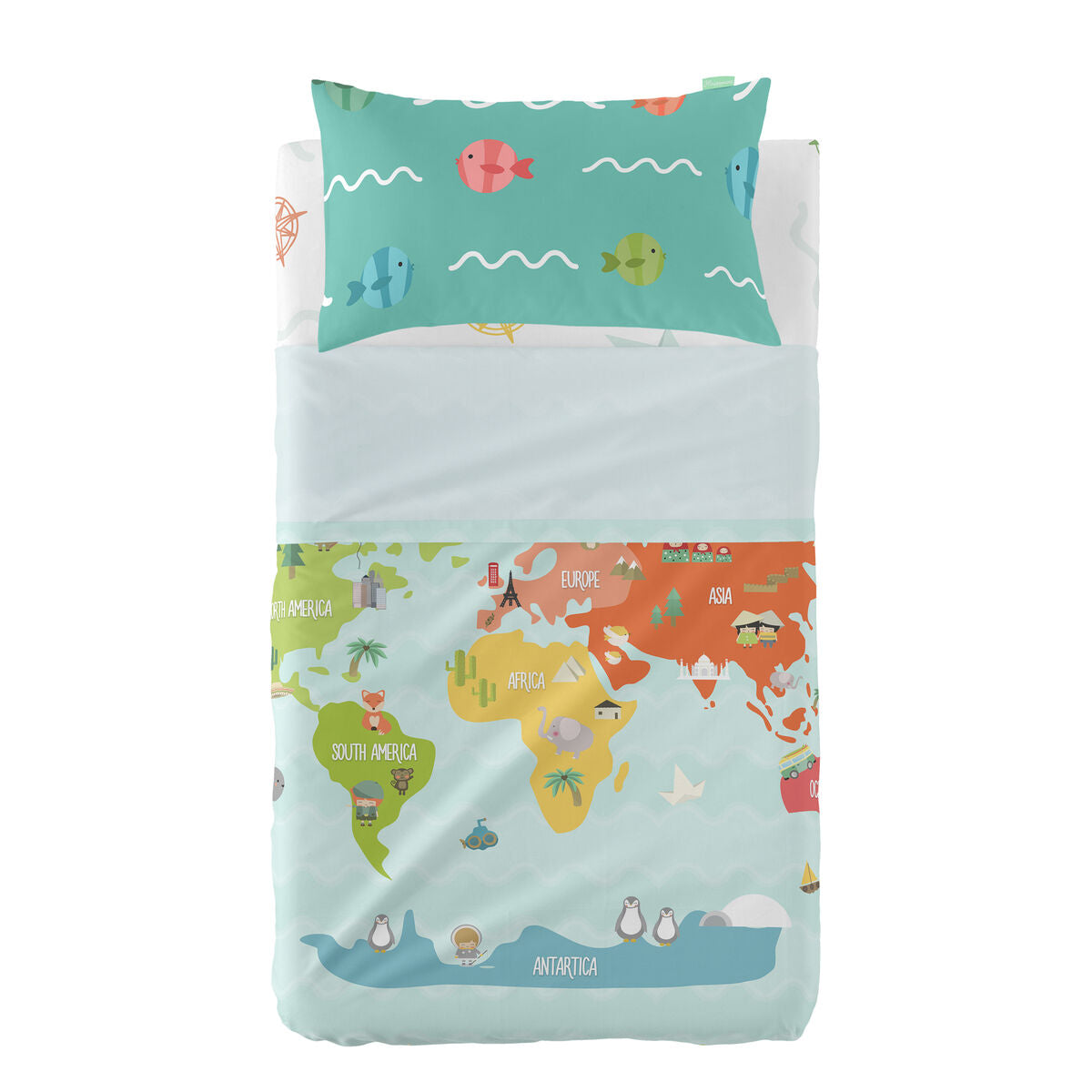 HappyFriday Happynois World Map Multicolor Baby Crib Sheet Set 2 Pieces