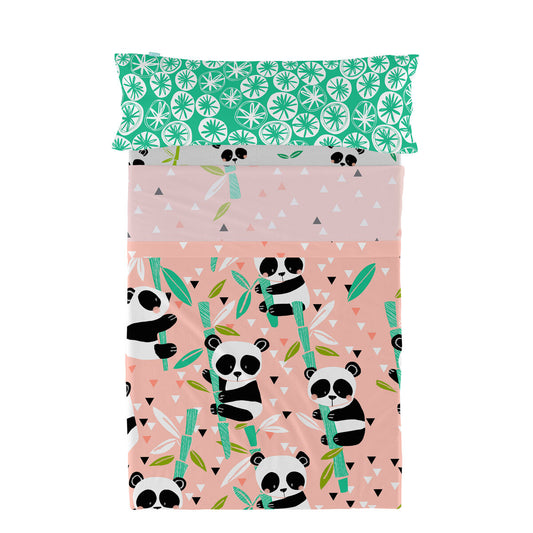 Juego de Sábanas HappyFriday Moshi Moshi Panda garden Rosa Cama de 105 2 Piezas