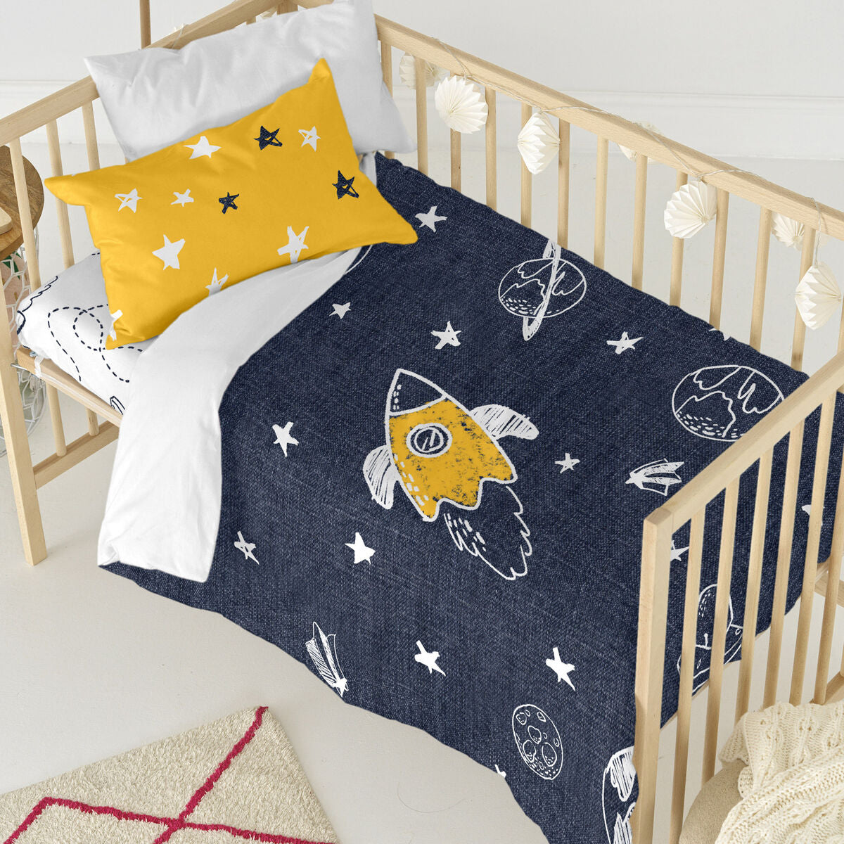 HappyFriday Mr Fox Starspace Multicolor Baby Crib Duvet Cover Set 2 Pieces