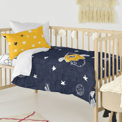 HappyFriday Mr Fox Starspace Multicolor Baby Crib Duvet Cover Set 2 Pieces