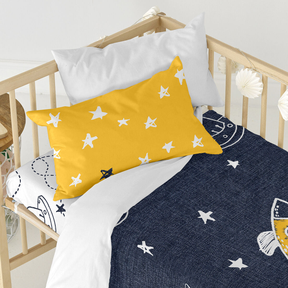 HappyFriday Mr Fox Starspace Multicolor Baby Crib Duvet Cover Set 2 Pieces