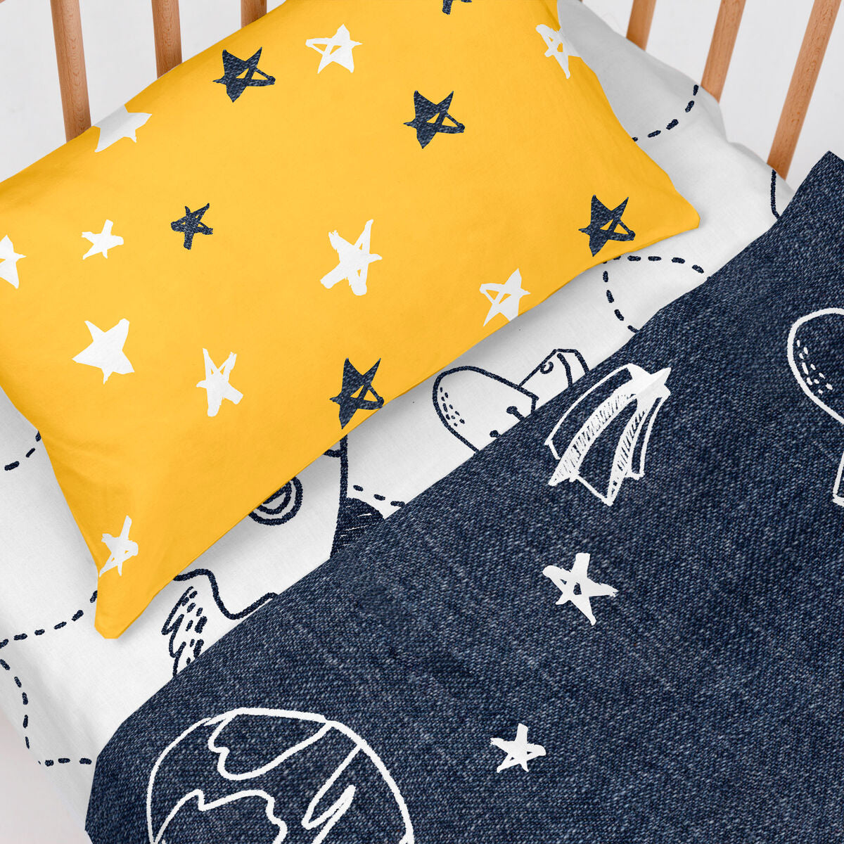 HappyFriday Mr Fox Starspace Multicolor Baby Crib Sheet Set 2 Pieces