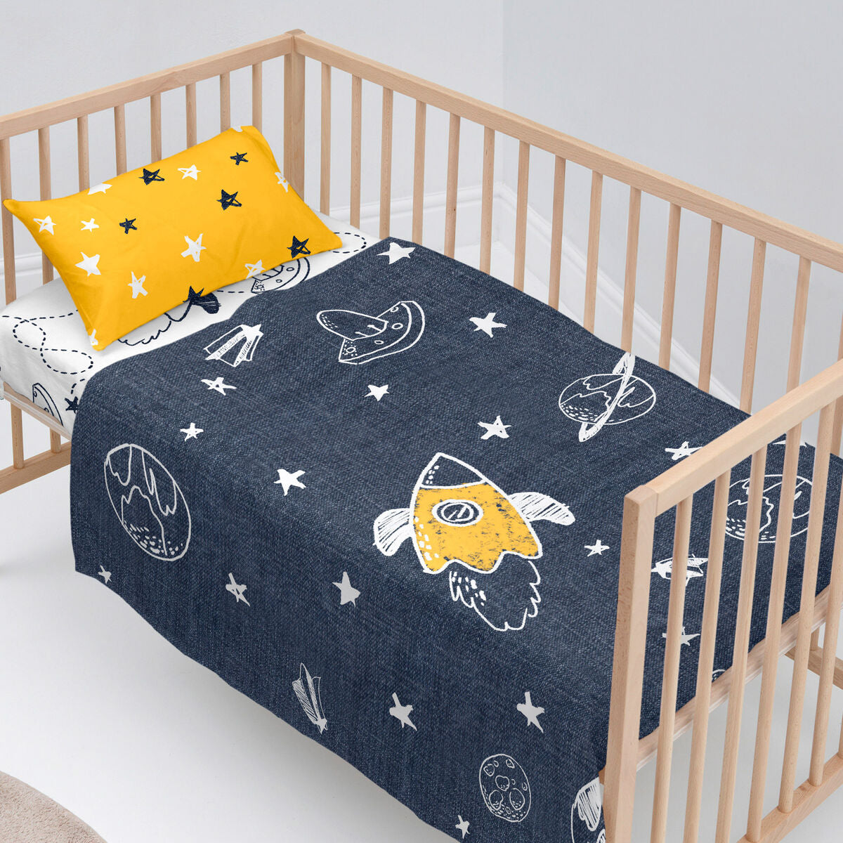 HappyFriday Mr Fox Starspace Multicolor Baby Crib Sheet Set 2 Pieces