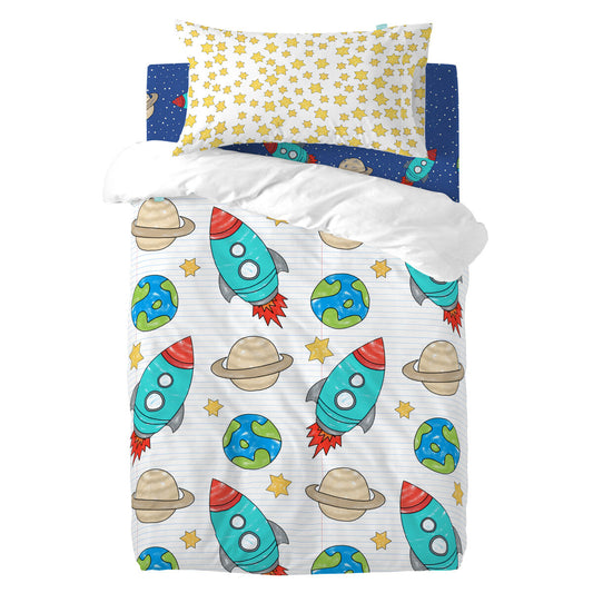 HappyFriday Mr Fox Space rocket Multicolor Baby Crib Duvet Cover Set 2 Pieces