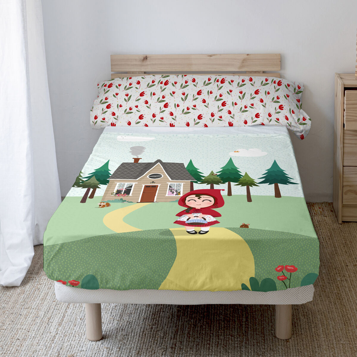 Juego de Sábanas HappyFriday Mr Fox Red Riding Hood Multicolor Cama de 80/90 2 Piezas