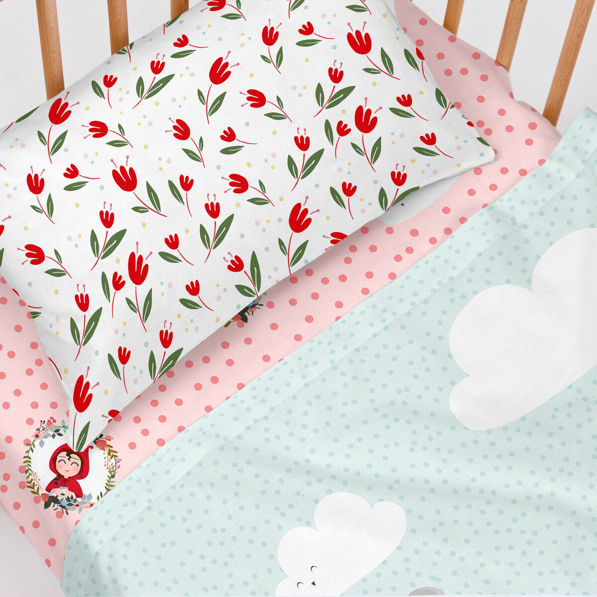 HappyFriday Mr Fox Red Riding Hood Multicolor Baby Crib Sheet Set 2 Pieces