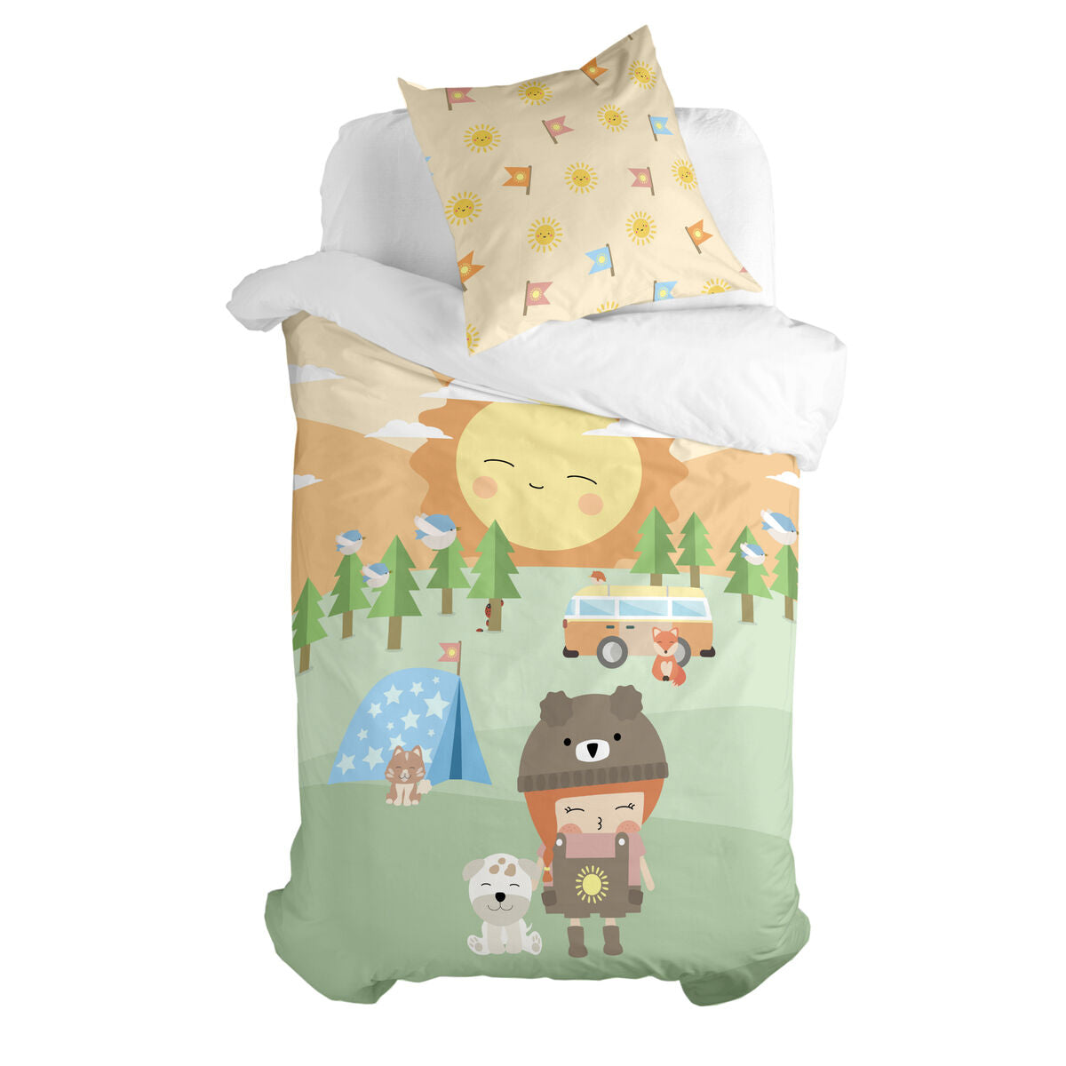 Juego de funda nórdica HappyFriday Happynois Camping Multicolor Cama de 80 2 Piezas