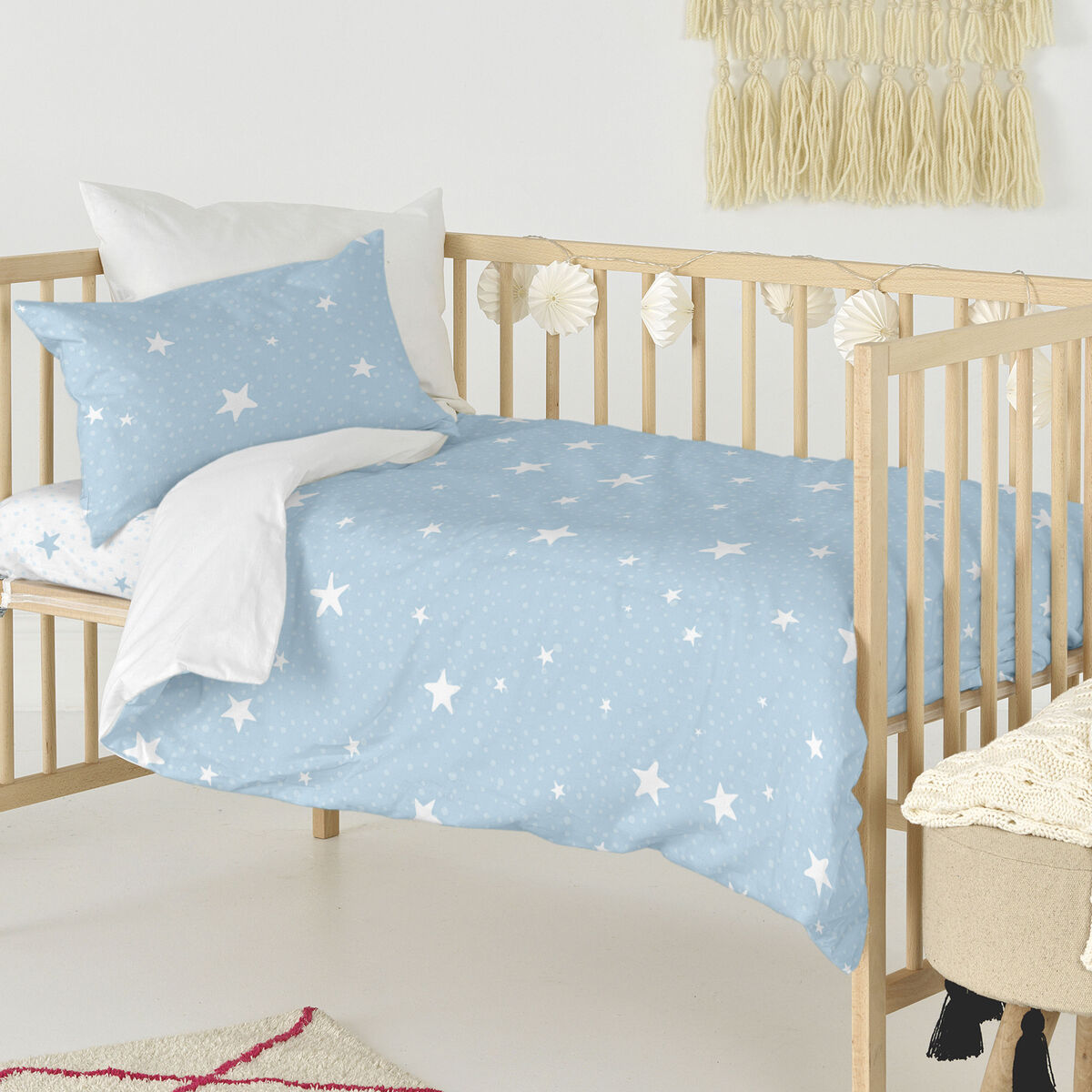 HappyFriday Basic Kids Blue Baby Crib Duvet Cover Set 2 Pieces