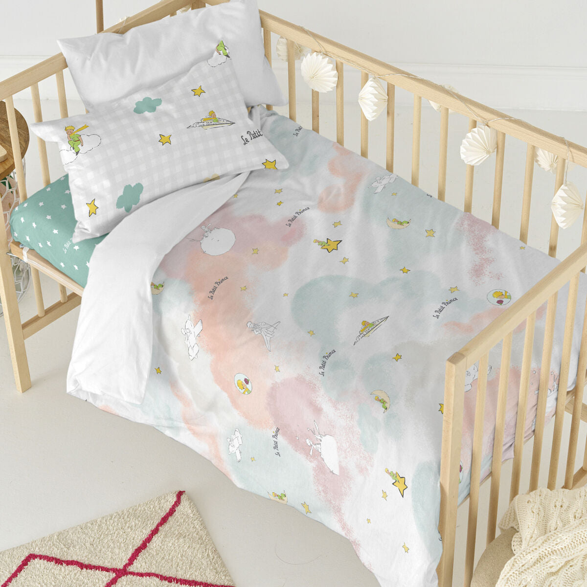 HappyFriday Le Petit Prince Nuages ​​Multicolor Baby Crib Duvet Cover Set 2 Pieces