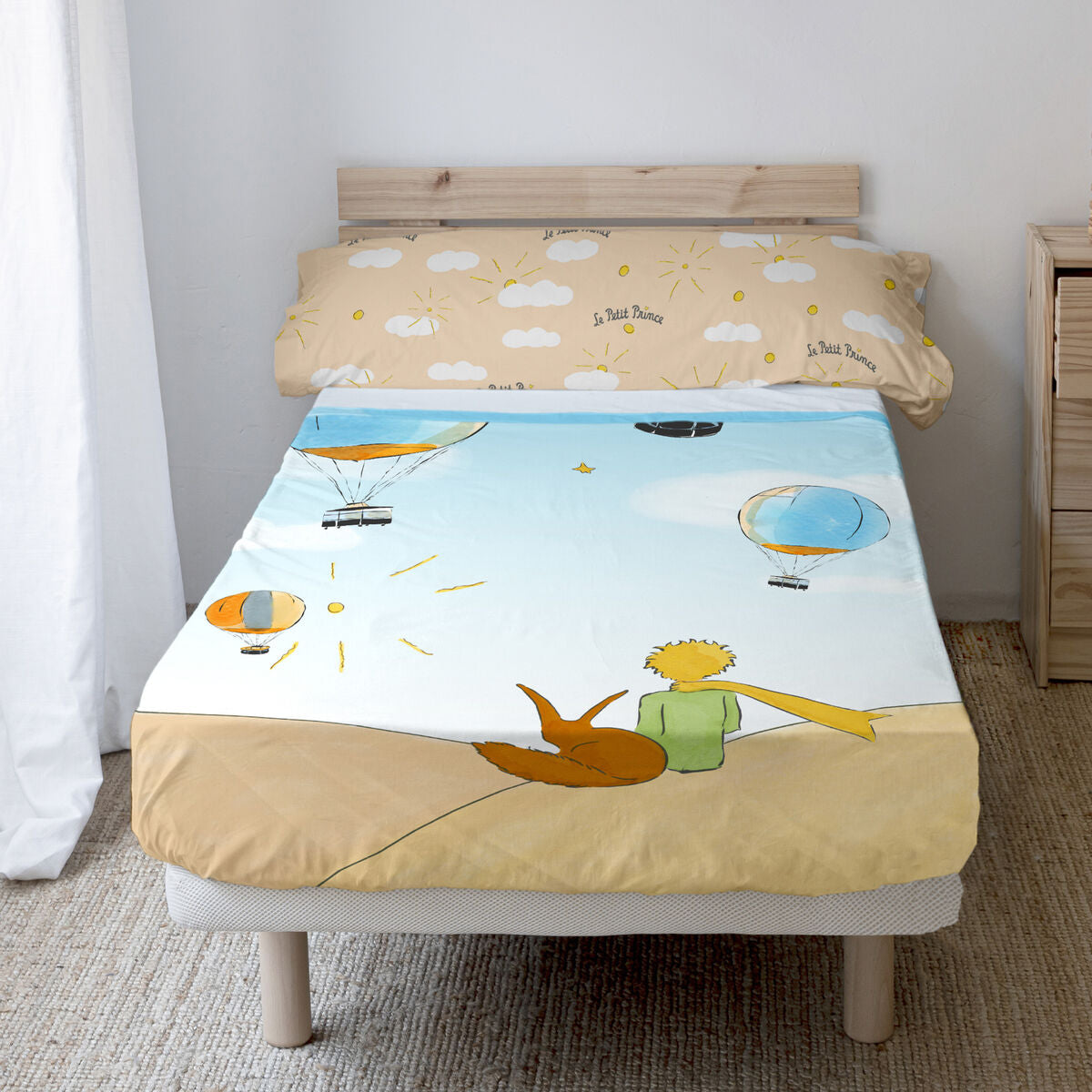 Juego de Sábanas HappyFriday Le Petit Prince Montgolfiere Multicolor Cama de 105 2 Piezas