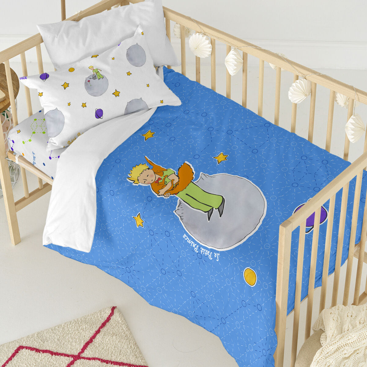 HappyFriday Le Petit Prince Accolade Multicolor Baby Crib Duvet Cover Set 2 Pieces