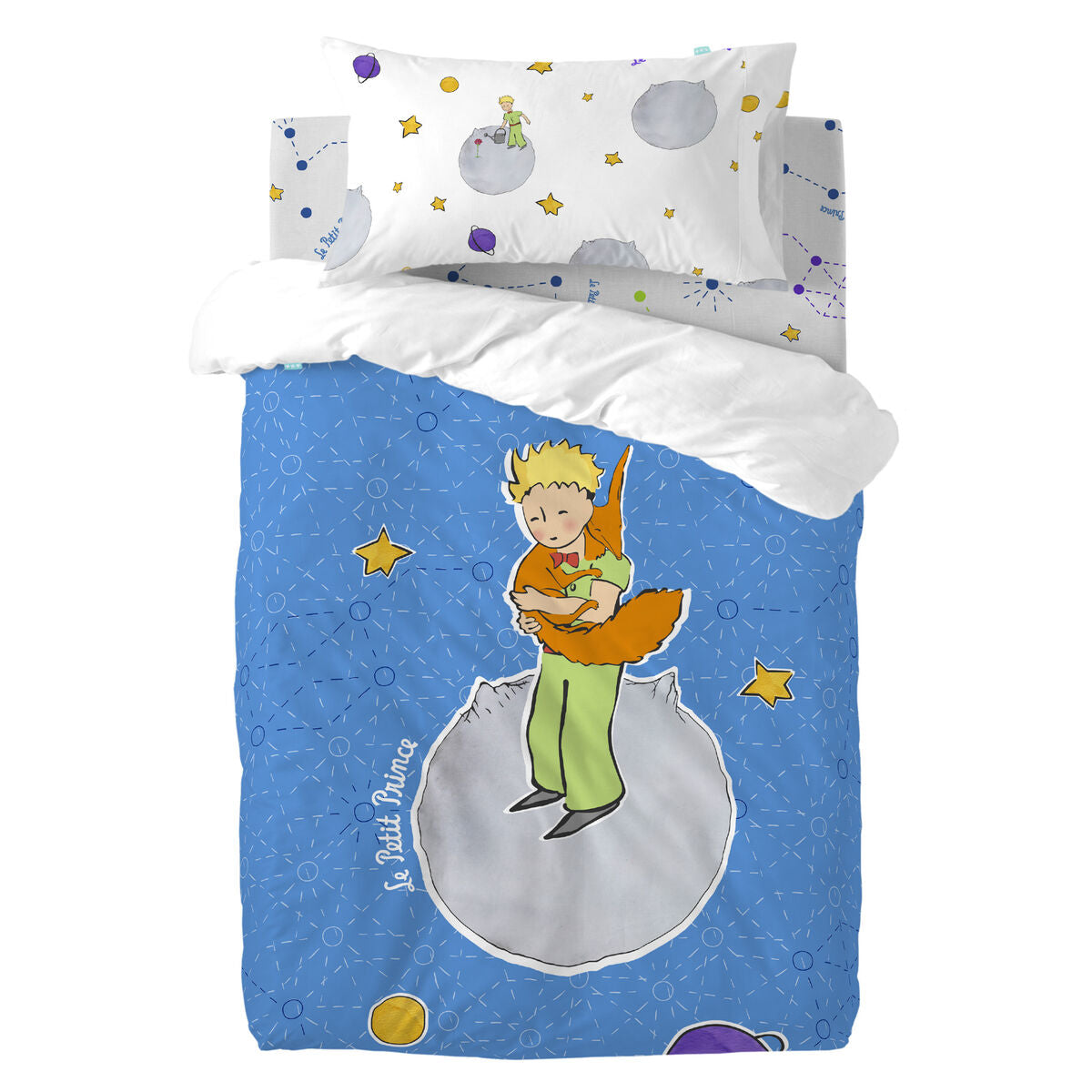 Juego de funda nórdica HappyFriday Le Petit Prince Accolade Multicolor Cuna de Bebé 2 Piezas