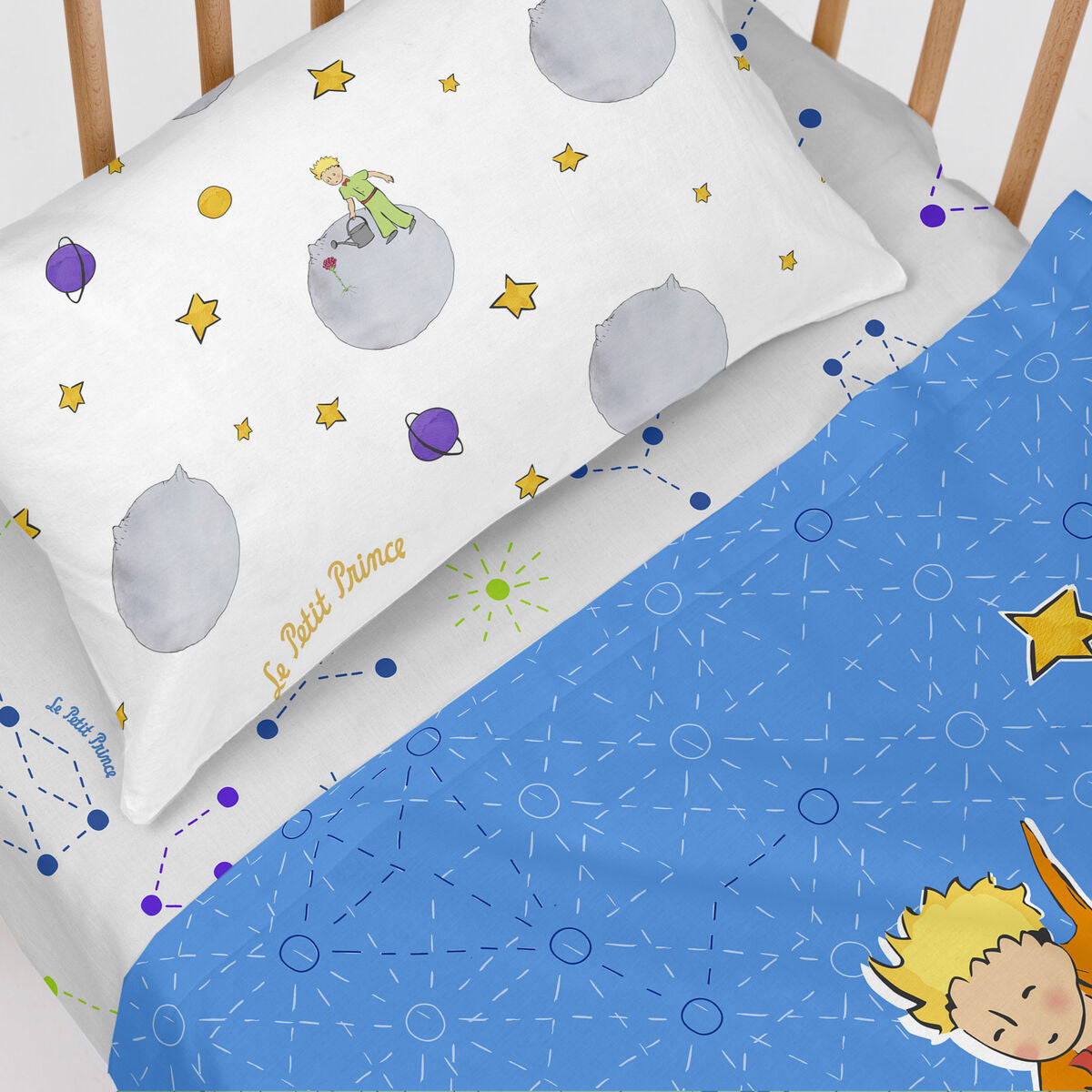 HappyFriday Le Petit Prince Accolade Multicolor Baby Crib Sheet Set 2 Pieces