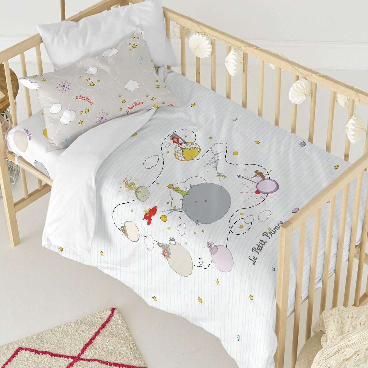 HappyFriday Le Petit Prince Voyageur Multicolor Baby Crib Duvet Cover Set 2 Pieces