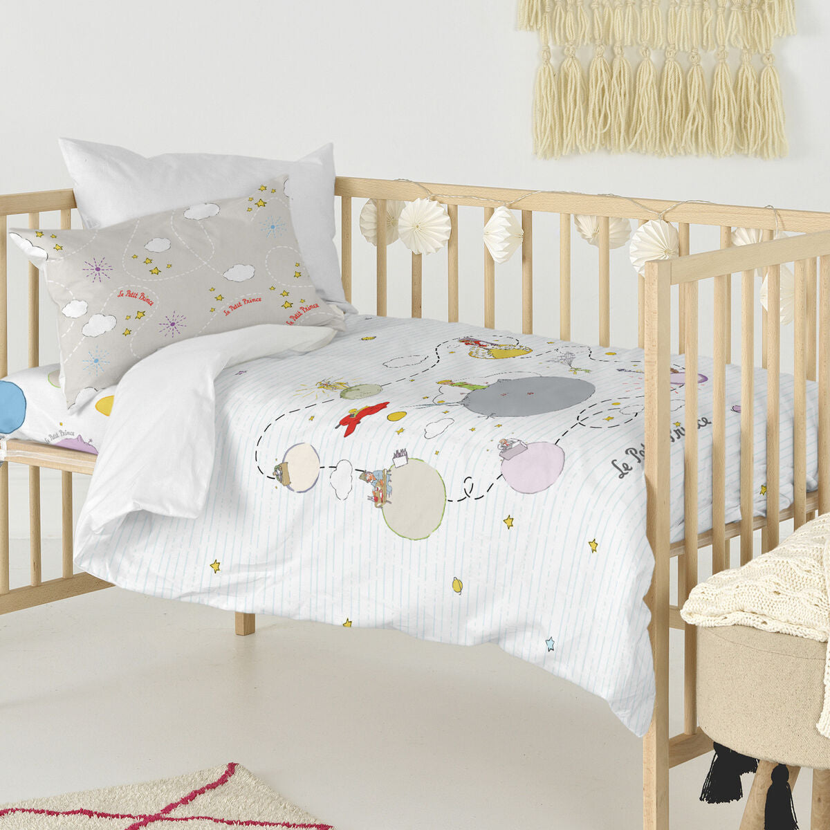 HappyFriday Le Petit Prince Voyageur Multicolor Baby Crib Duvet Cover Set 2 Pieces