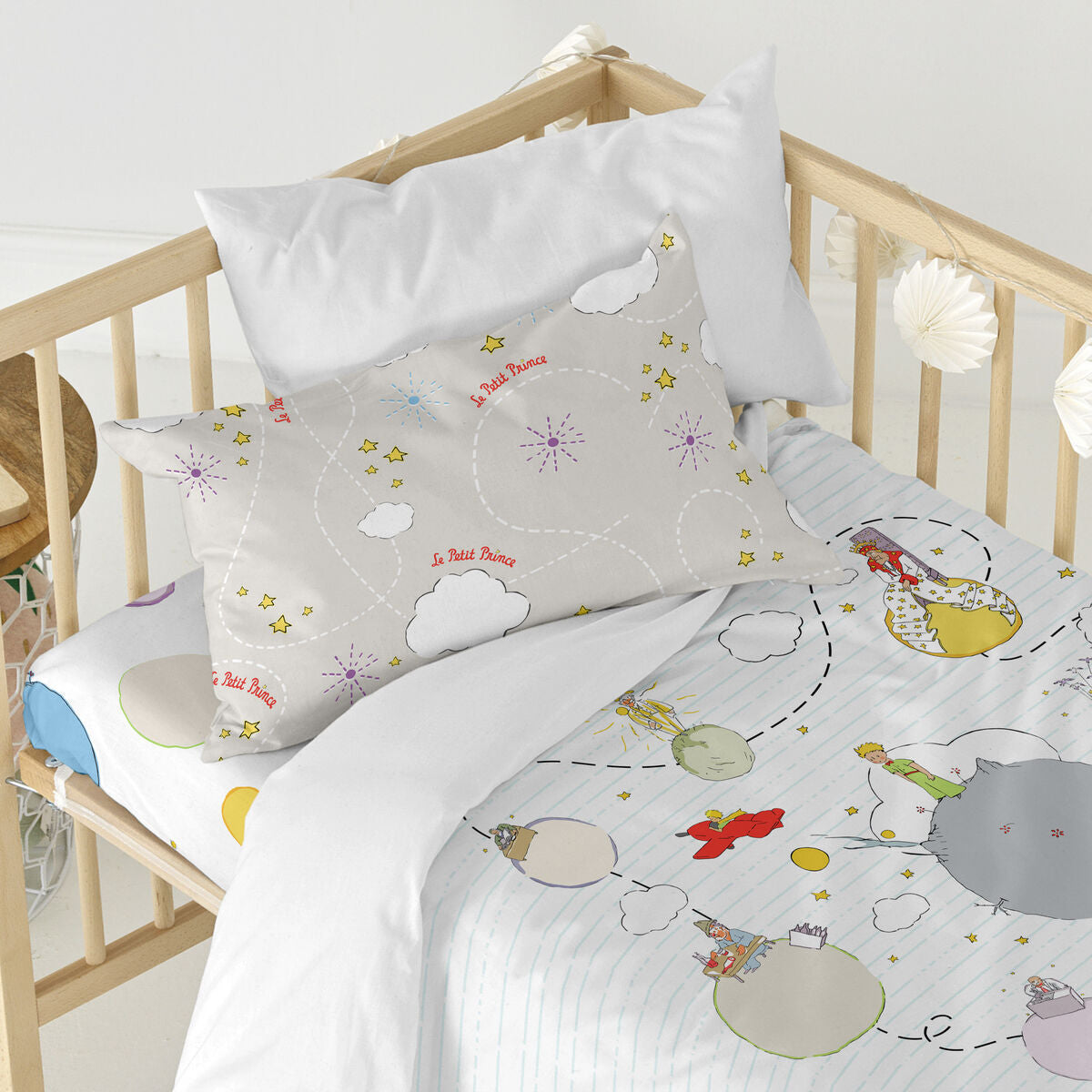 HappyFriday Le Petit Prince Voyageur Multicolor Baby Crib Duvet Cover Set 2 Pieces