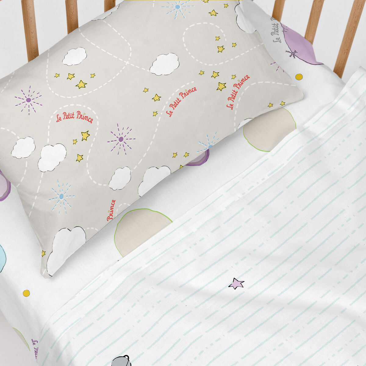 HappyFriday Le Petit prince Voyageur Multicolor Baby Crib Sheet Set 2 Pieces