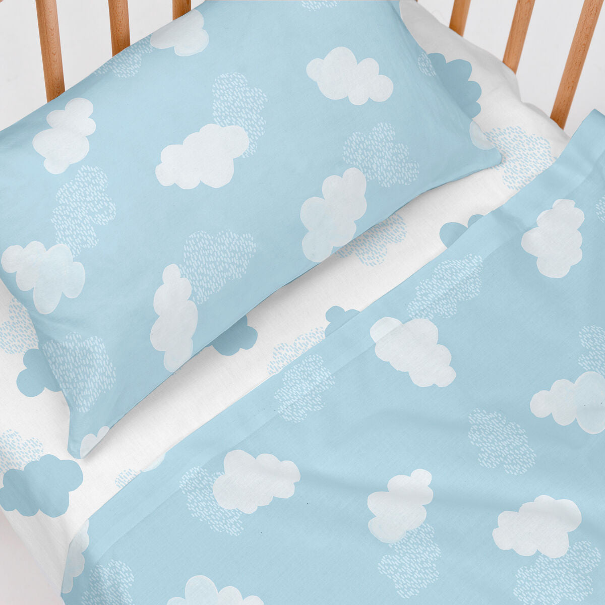 HappyFriday Basic Kids Clouds Blue Baby Crib Sheet Set 2 Pieces