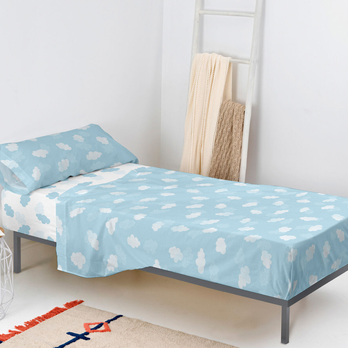 Juego de Sábanas HappyFriday Basic Kids Clouds Azul Cama de 105 180 x 270 cm 2 Piezas