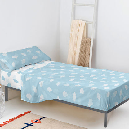 HappyFriday Basic Kids Clouds Blue Bed Sheet Set 105 180 x 270 cm 2 Pieces