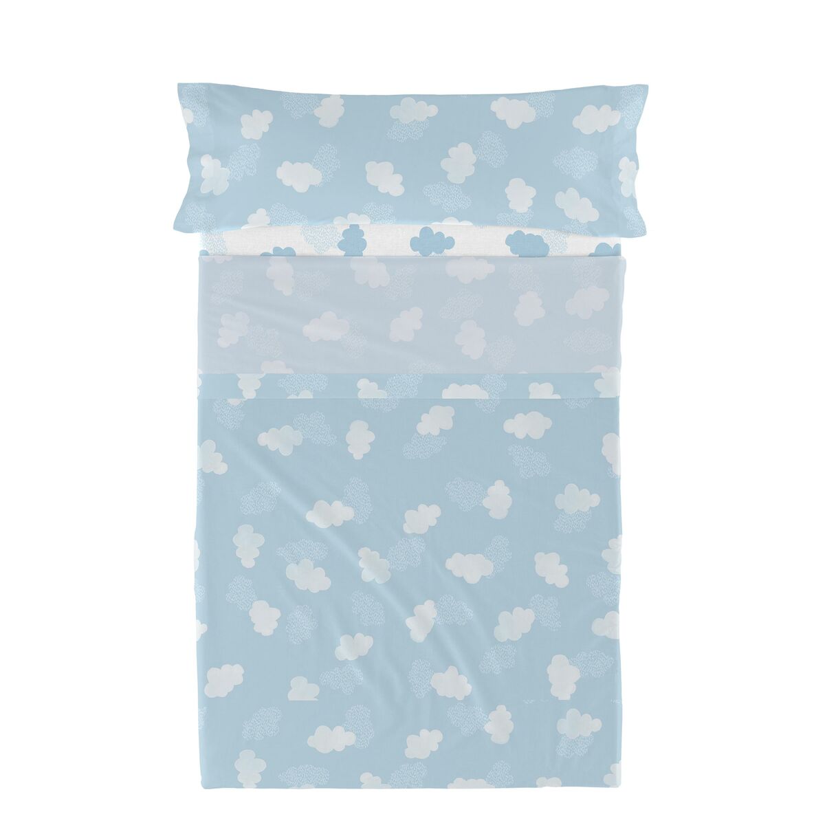 Juego de Sábanas HappyFriday Basic Kids Clouds Azul Cama de 105 180 x 270 cm 2 Piezas