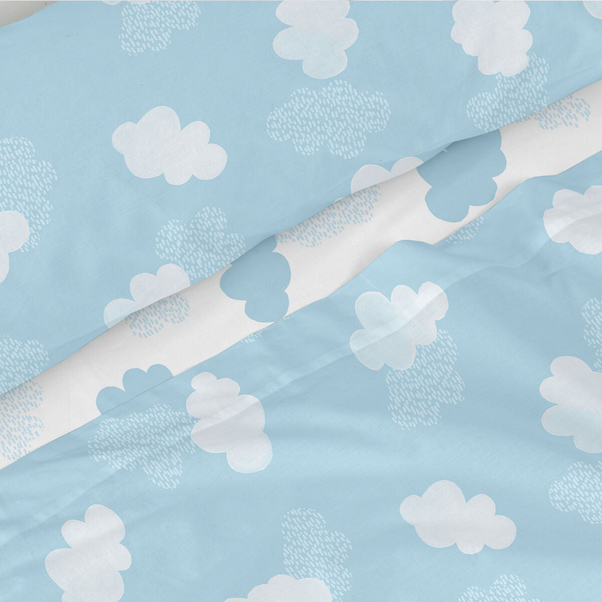 Juego de Sábanas HappyFriday Basic Kids Clouds Azul Cama de 80/90 2 Piezas