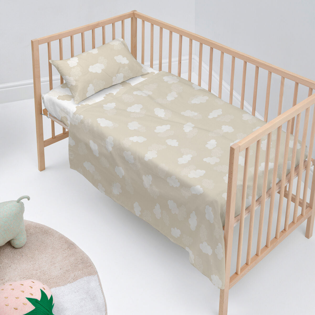 HappyFriday Basic Kids Clouds Beige Baby Crib Sheet Set 2 Pieces