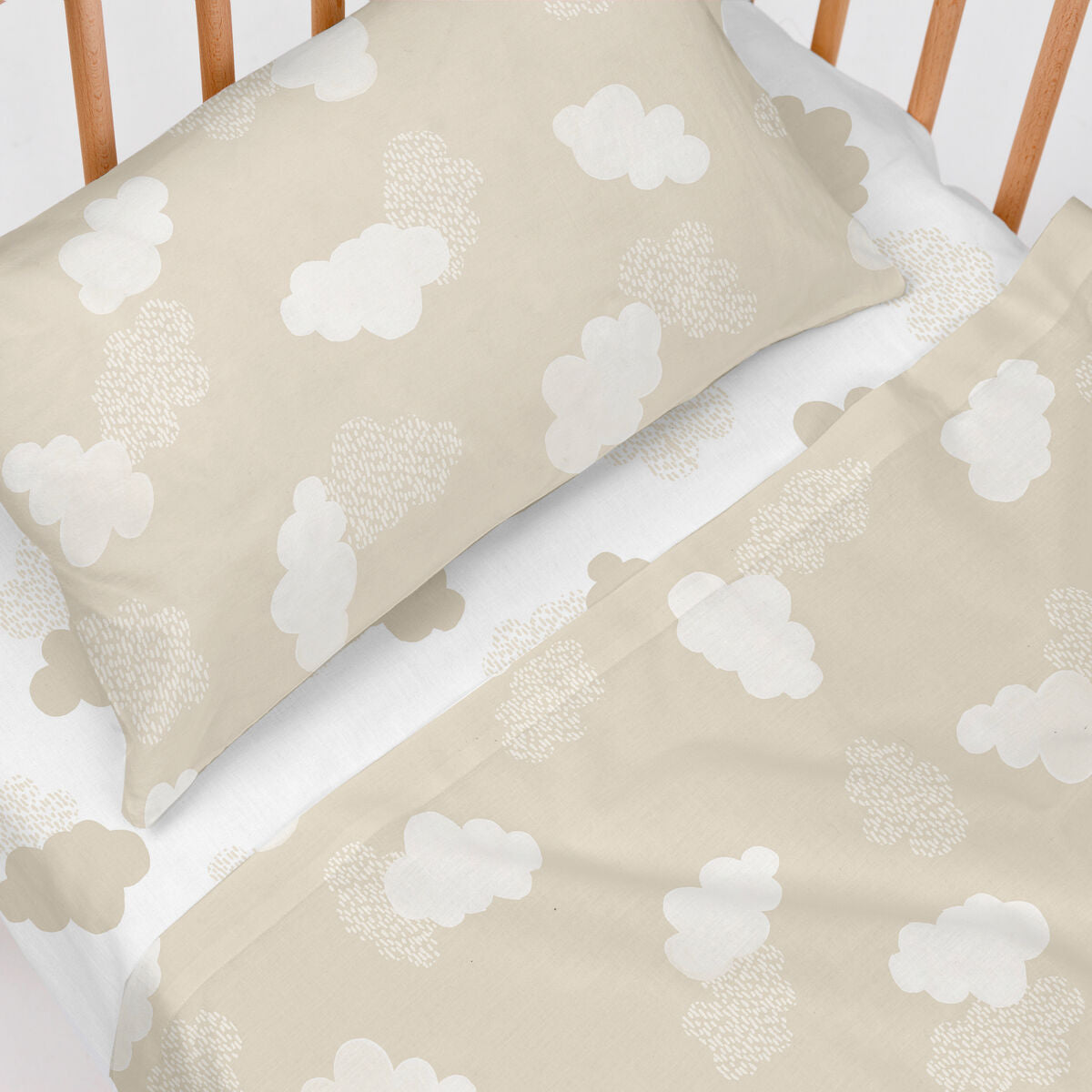 HappyFriday Basic Kids Clouds Beige Baby Crib Sheet Set 2 Pieces