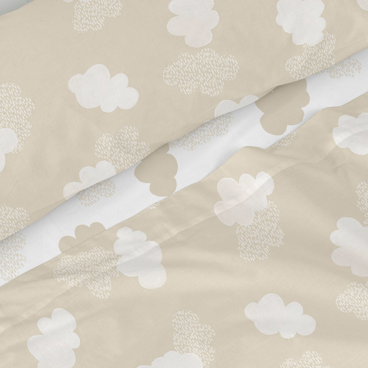 Juego de Sábanas HappyFriday Basic Kids Clouds Beige Cama de 105 180 x 270 cm 2 Piezas