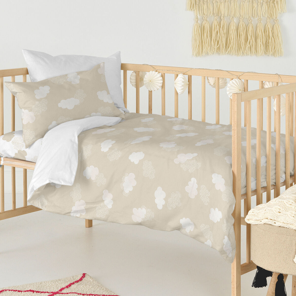 HappyFriday Basic Kids Beige Baby Crib Duvet Cover Set 2 Pieces