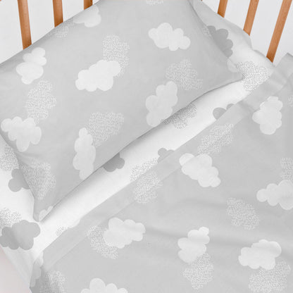 HappyFriday Basic Kids Clouds Grey Baby Crib Sheet Set 2 Pieces