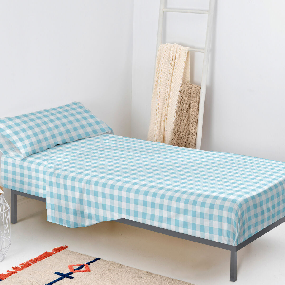 Juego de Sábanas HappyFriday Basic Kids Vichy Azul Cama de 105 180 x 270 cm 2 Piezas