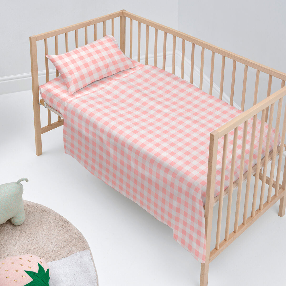 HappyFriday Basic Kids Vichy Pink Baby Crib Sheet Set 2 Pieces