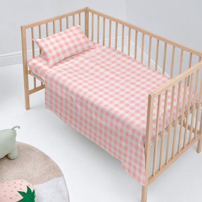 HappyFriday Basic Kids Vichy Pink Baby Crib Sheet Set 2 Pieces