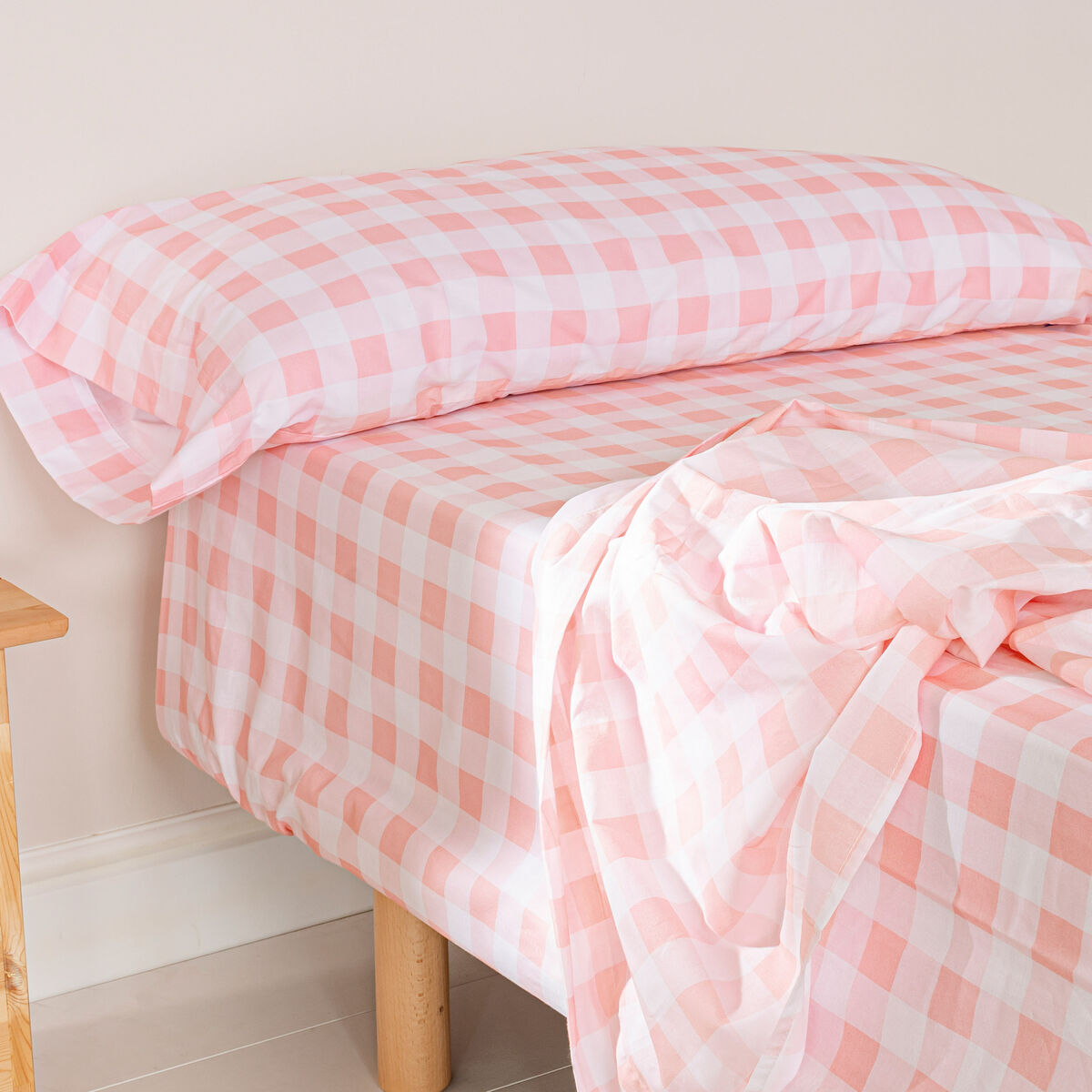 HappyFriday Basic Kids Vichy Pink Sheet Set 105 Bed 180 x 270 cm 2 Pieces