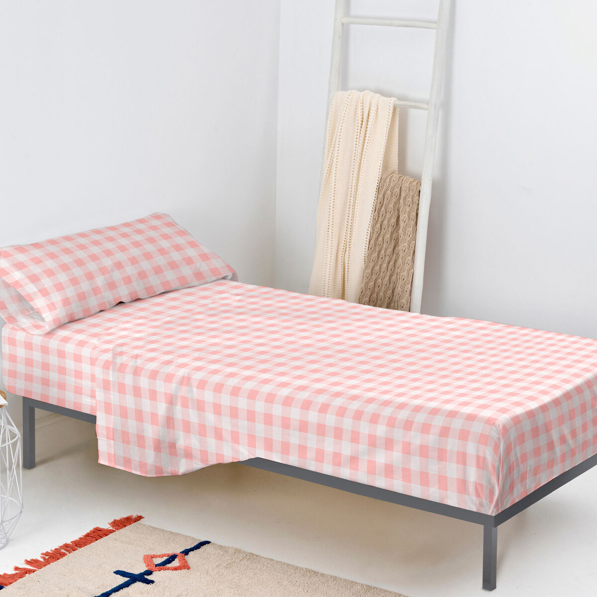 Juego de Sábanas HappyFriday Basic Kids Vichy Rosa Cama de 80/90 2 Piezas