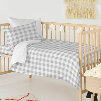 HappyFriday Basic Kids Grey Gingham Baby Crib Duvet Cover Set 2 Pieces