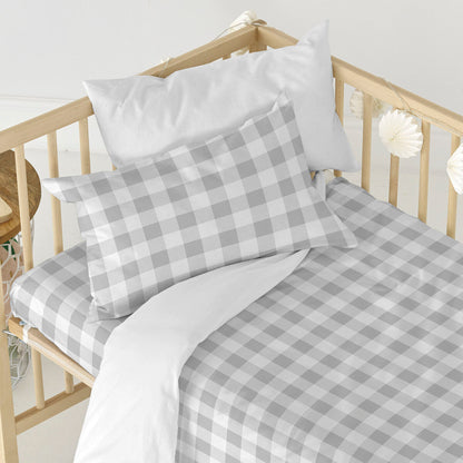 HappyFriday Basic Kids Grey Gingham Baby Crib Duvet Cover Set 2 Pieces