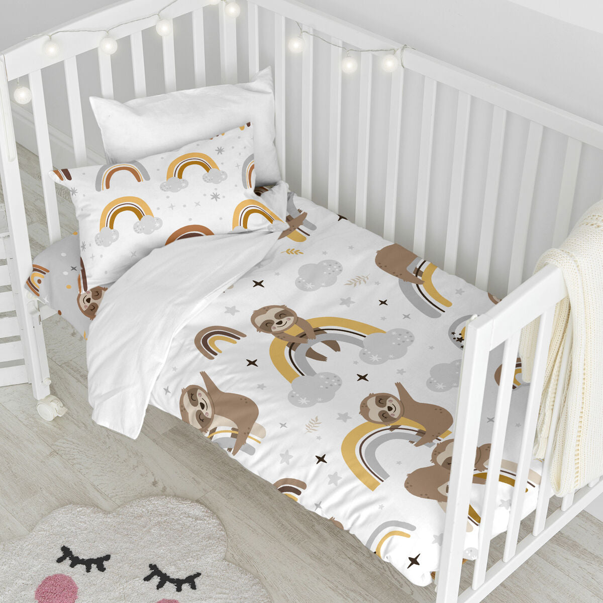 Moshi Moshi HappyFriday Sleepy Sloth Multicolor Baby Crib Duvet Cover Set 2 Pieces