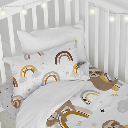 Moshi Moshi HappyFriday Sleepy Sloth Multicolor Baby Crib Duvet Cover Set 2 Pieces