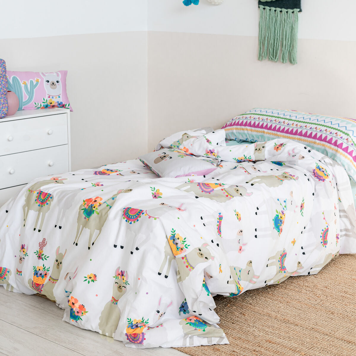 HappyFriday Moshi Moshi Cute Llamas Multicolor 2 Piece Duvet Cover Set