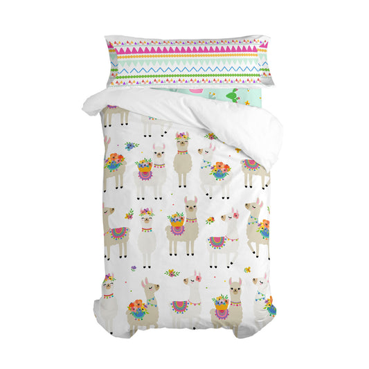 HappyFriday Moshi Moshi Cute Llamas Multicolor 2 Piece Duvet Cover Set