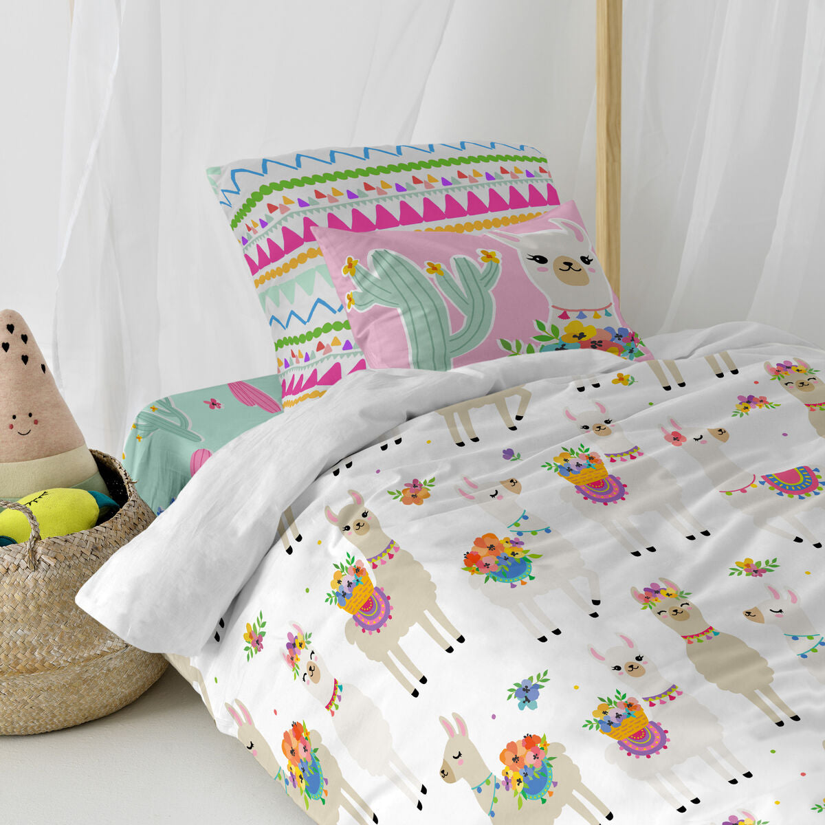 HappyFriday Moshi Moshi Cute Llamas Multicolor Duvet Cover Set 80cm x 200cm Bed