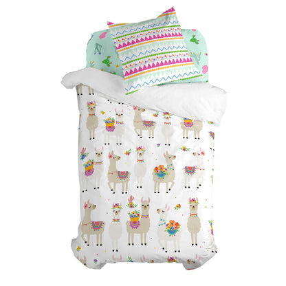 HappyFriday Moshi Moshi Cute Llamas Multicolor Duvet Cover Set 80cm x 200cm Bed