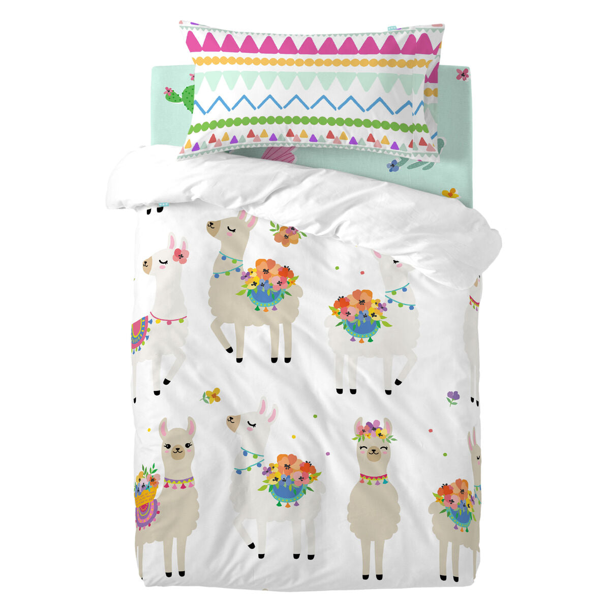 HappyFriday Moshi Moshi Cute Llamas Multicolor Baby Crib Duvet Cover Set 2 Pieces