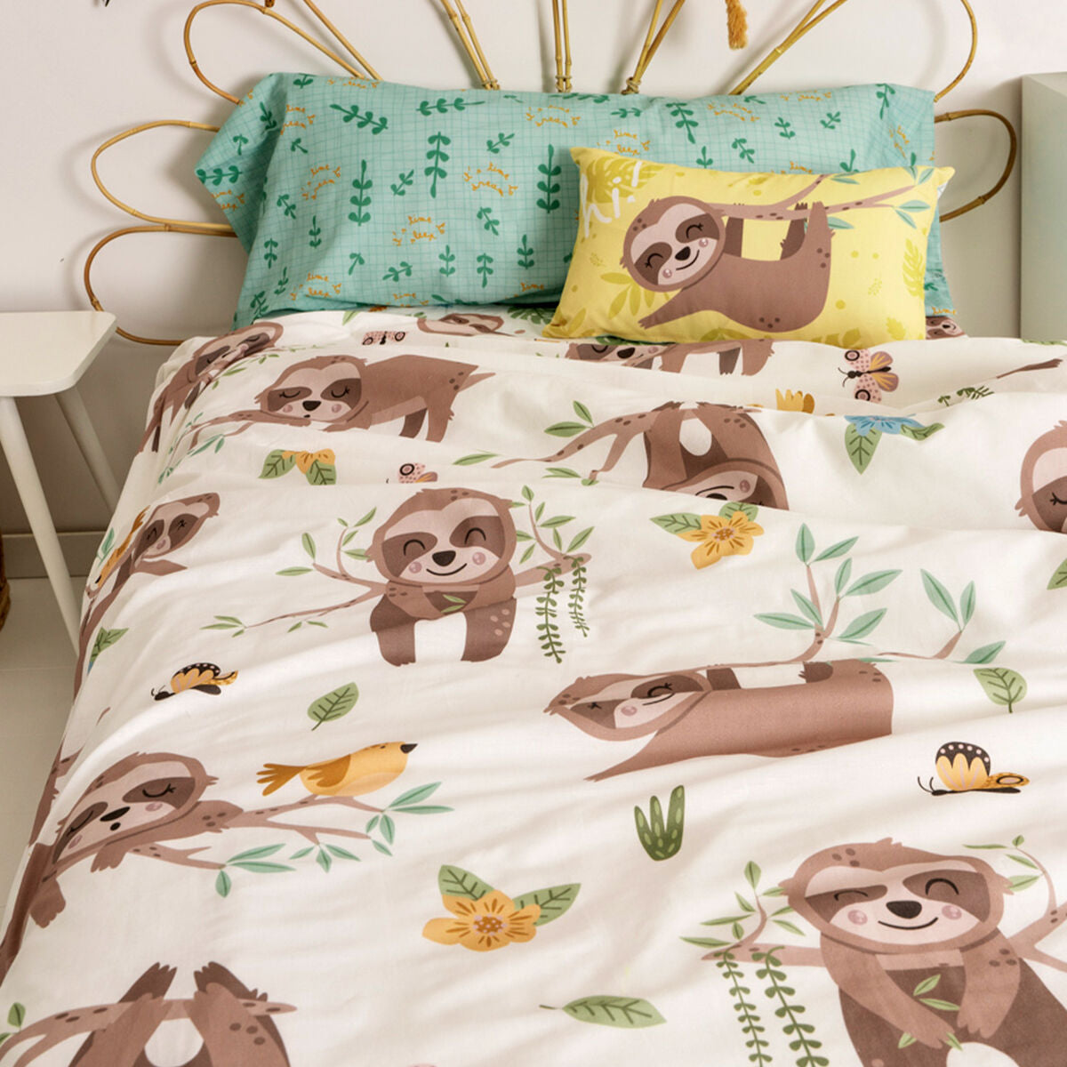 Juego de funda nórdica HappyFriday Moshi Moshi Happy Sloth Multicolor Cama de 80/90 2 Piezas