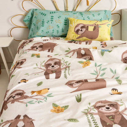 Juego de funda nórdica HappyFriday Moshi Moshi Happy Sloth Multicolor Cama de 80/90 2 Piezas