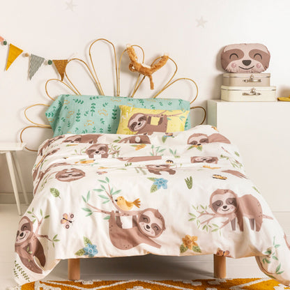 Juego de funda nórdica HappyFriday Moshi Moshi Happy Sloth Multicolor Cama de 80/90 2 Piezas