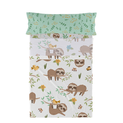 Juego de Sábanas HappyFriday Moshi Moshi Happy sloth Multicolor Cama de 105 2 Piezas