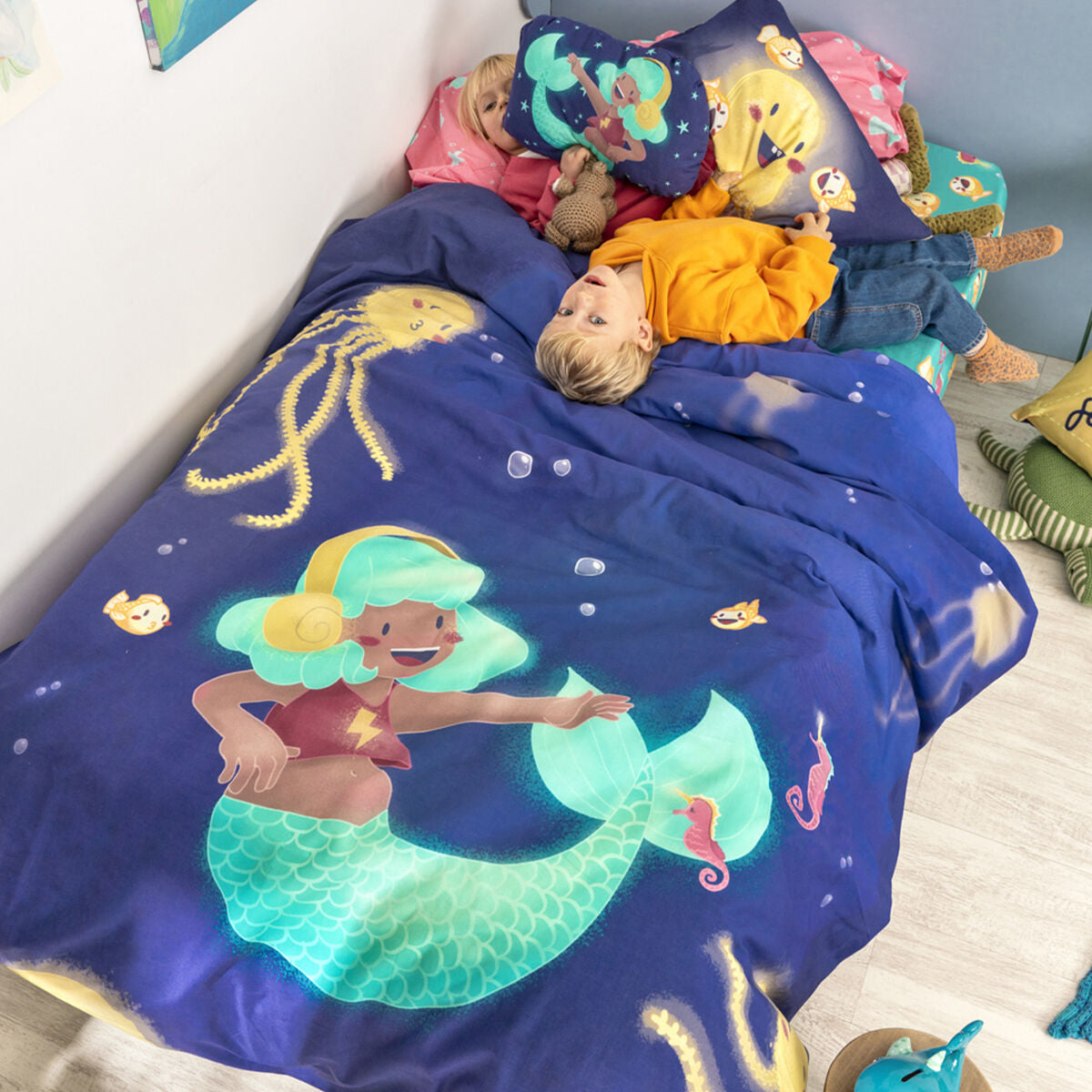 Juego de funda nórdica HappyFriday Mr Fox Happy mermaid Multicolor Cama de 105 2 Piezas